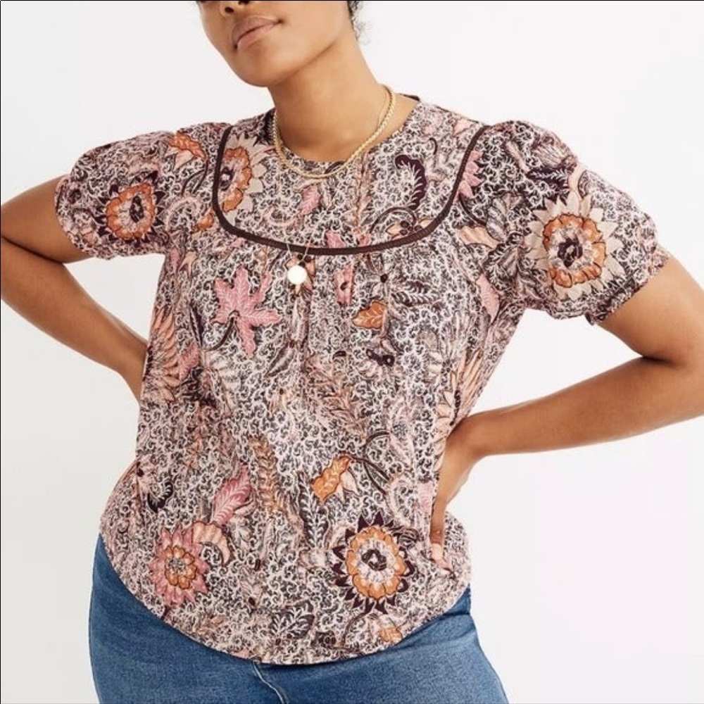 Madewell Purple Yoked Puff Sleeve In Bali Blooms